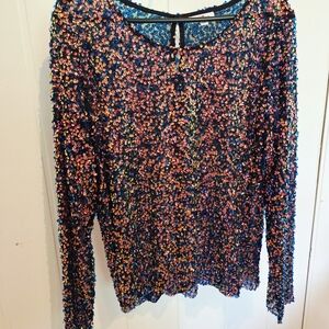 NWOT GEEGEE Sequined Chic Multicolor Women's Top Sheer Size 1XL